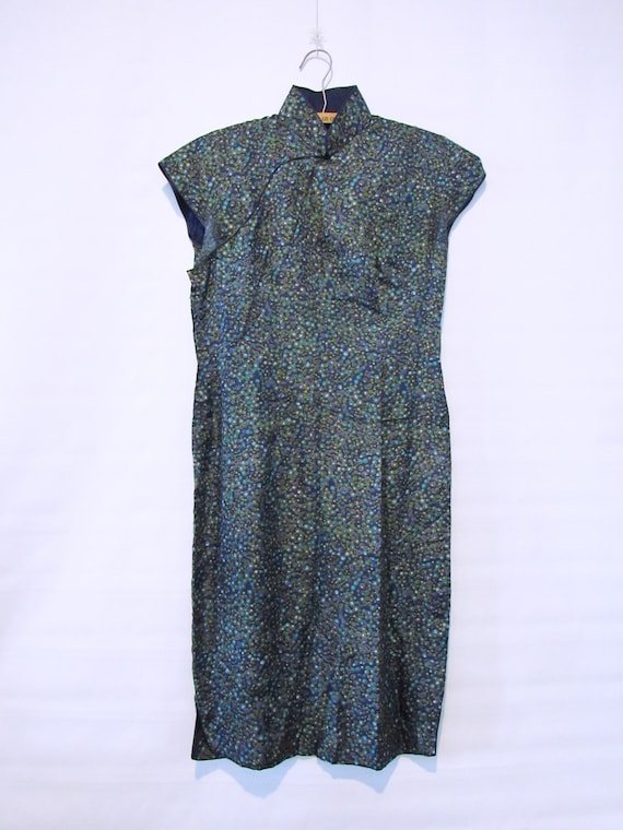 Blue Silk Cheongsam Dress Medium - Mid Century Blu
