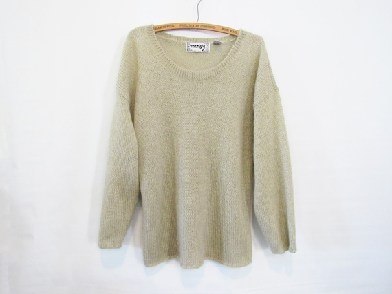 Beige Loose Mohair Sweater Large - Long Tunic Swea