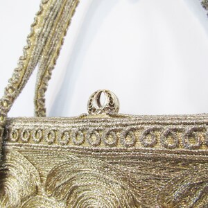 Mid Century Gold Lamé Evening Bag Gold Top Handle Formal Handbag Lots of pockets image 3