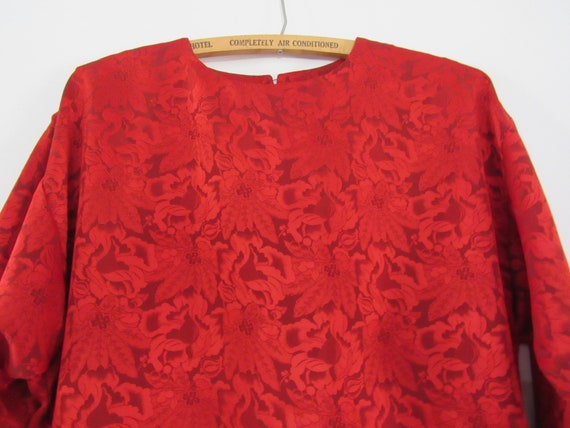 Silk Red Floral Dress Medium Large - Silk Shift D… - image 2