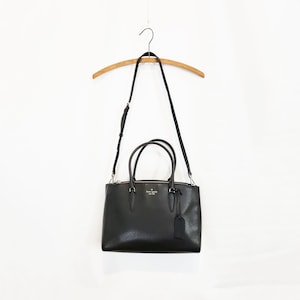 Kate Spade Black Leather Shoulder Bag / Top Handle Bag - Three Pocket Medium Satchel - Just darling!