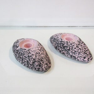 Atomic Pink Black Ceramic Candle Holders - Mid Century Modern Splatter Paint Candlestick Holder - Kenwood USA