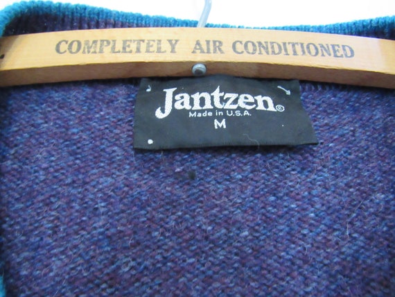 Blue Wool Sweater Medium Jantzen - Purple Striped… - image 3