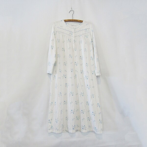 Blue Floral Cotton Jersey Nightgown Small -  Loose and very soft w/ embroidery accents