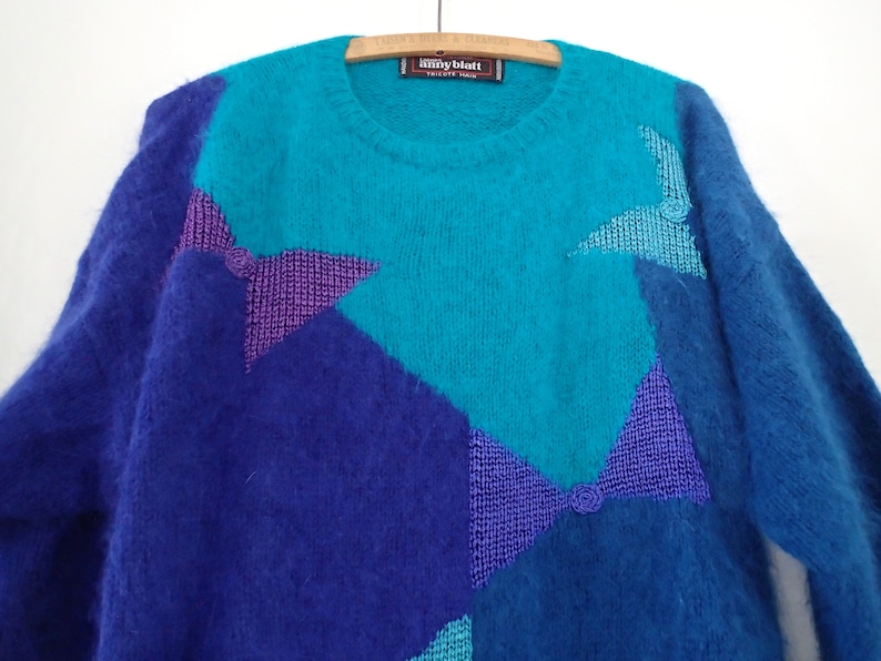 Anny Blatt Blue Angora Sweater Medium Retro 80s Loose - Etsy