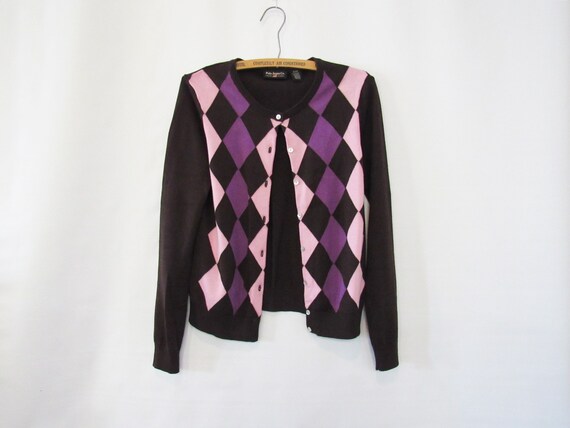 Ralph Lauren Pink Brown Argyle Cardigan Small - Da