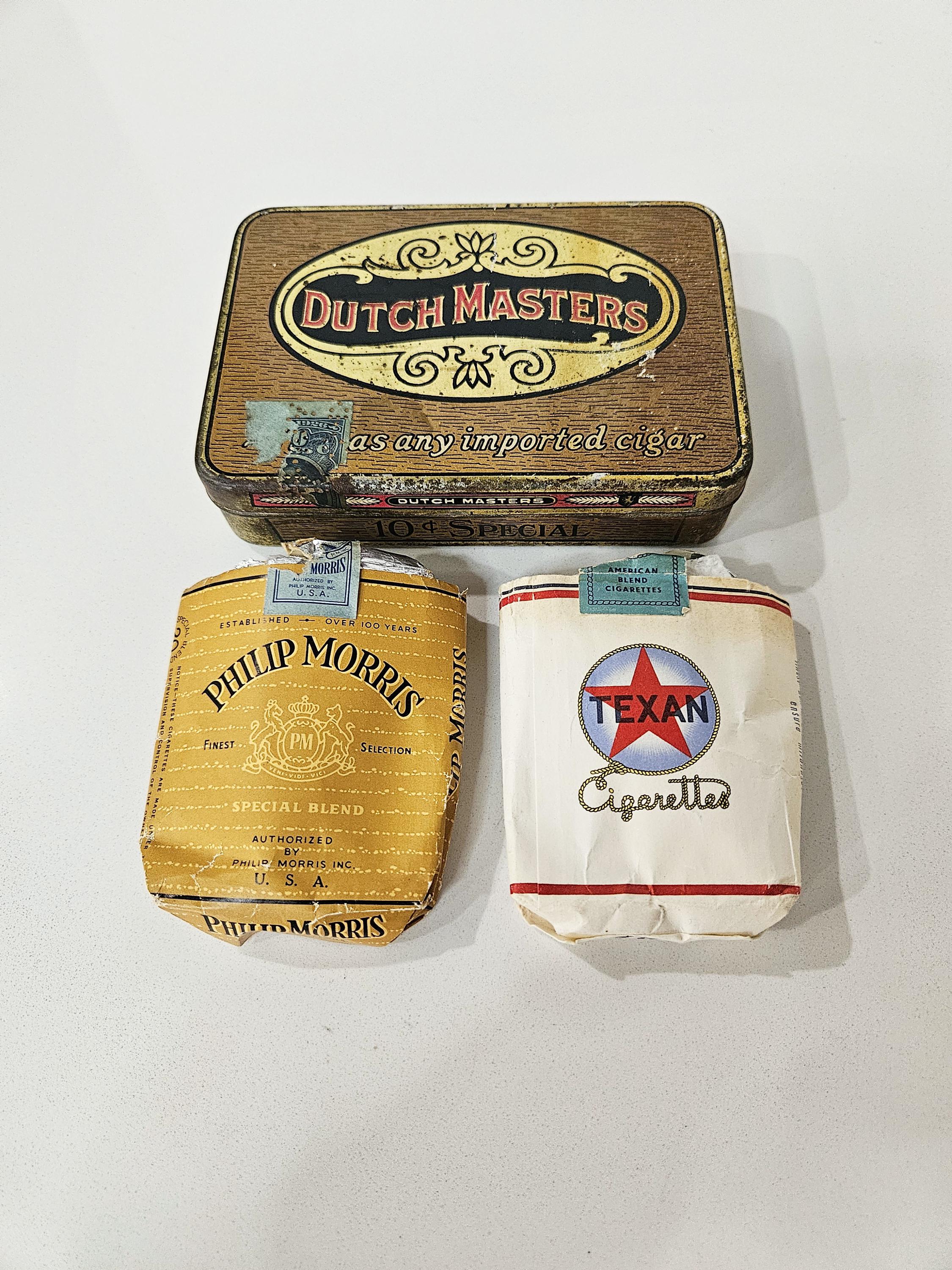 Vintage Dutch Masters Cigar Tin With 2 Empty Cigarette Packs