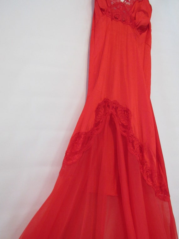 Sexy Sheer Red Satin Nightgown Small - Long Lace Boud… - Gem