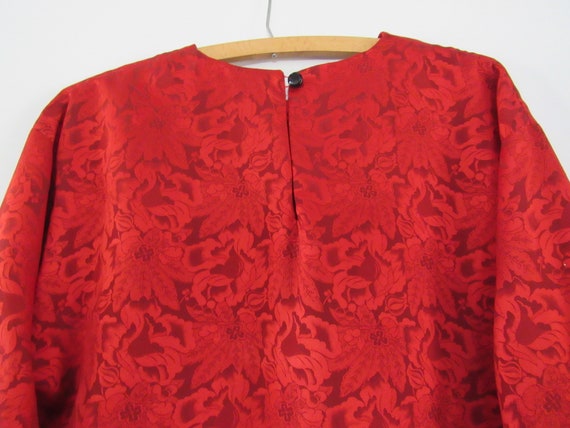 Silk Red Floral Dress Medium Large - Silk Shift D… - image 6