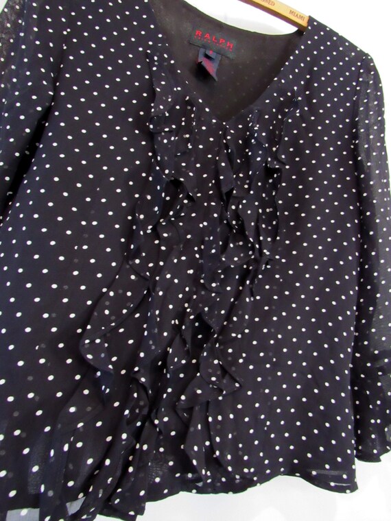 Ralph Lauren Black White Polka Dot Blouse Small -… - image 5