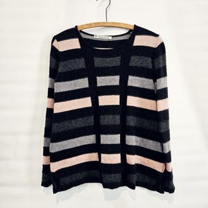 Striped Pink Black Gray Lambswool Sweater Mansted - Very cute and ultra soft :)