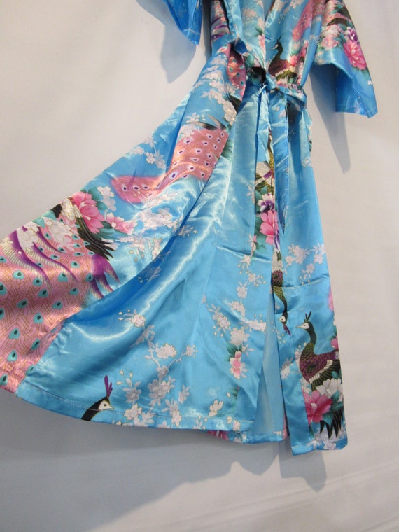 Blue Kimono Robe Peacock - Asian Robe Floral Larg… - image 5