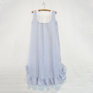 Blue Cotton Sleeveless Nightgown XS Small - Cotton Blend - w/ tapered ruffle hem - Just darling!