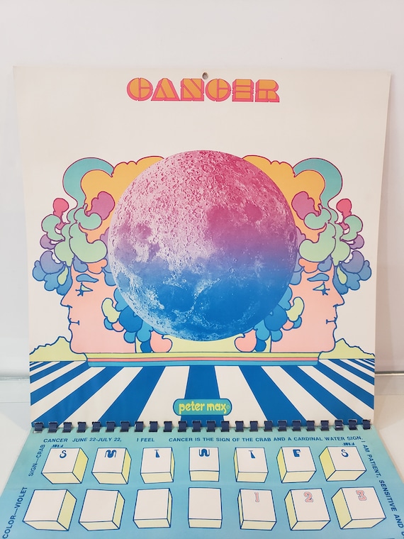 未開封5th Anniversary Album Painted Planets Peter Max Astrology Calendar 1971 - CHOOSE 1 - Cancer - Leo