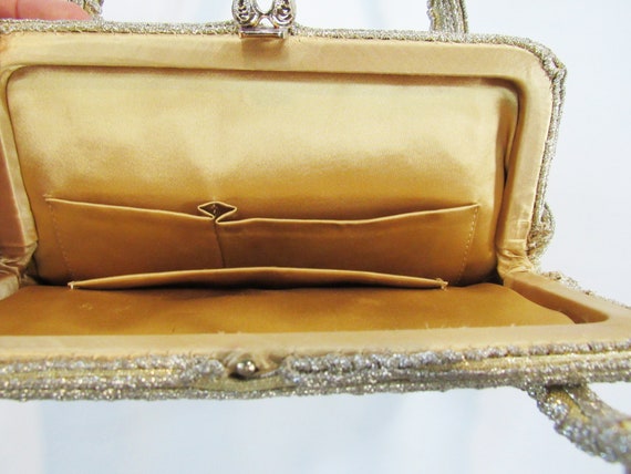 Mid Century Gold Lamé Evening Bag - Gold Top Hand… - image 5