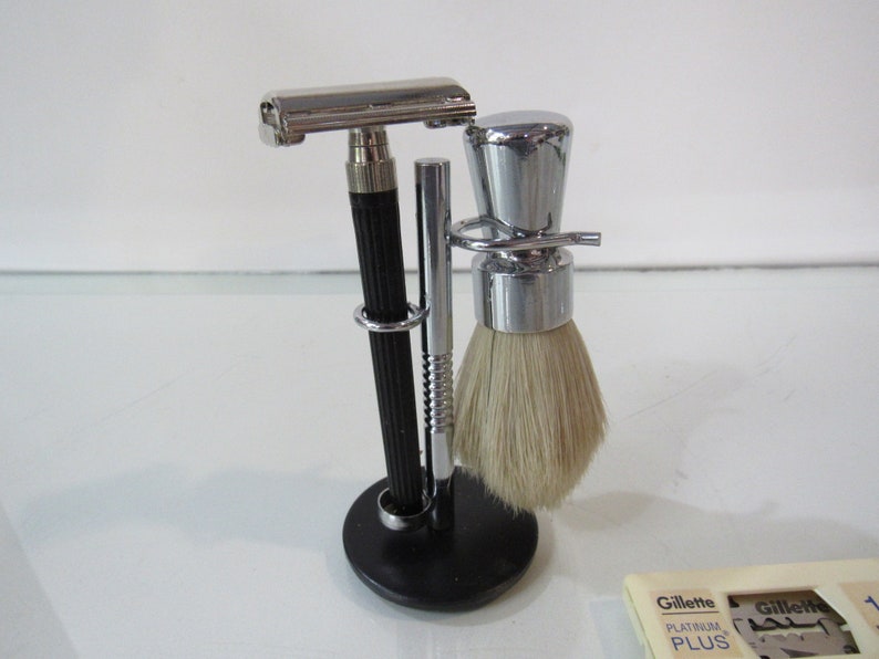 Chrome Safety Razor Stand W/ Gillette Razor and Shaving Brush Etsy