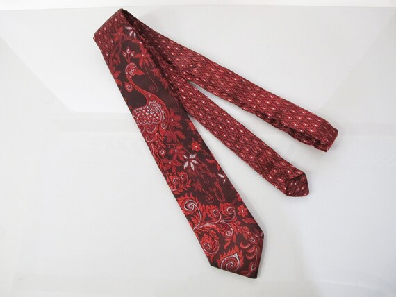 Peacock Skinny Tie MAD MEN - Red Art Nouveau Bird