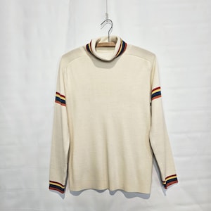 Ski Sweater OSSI Medium 1970s Hong Kong - Ivory with Rainbow stripes