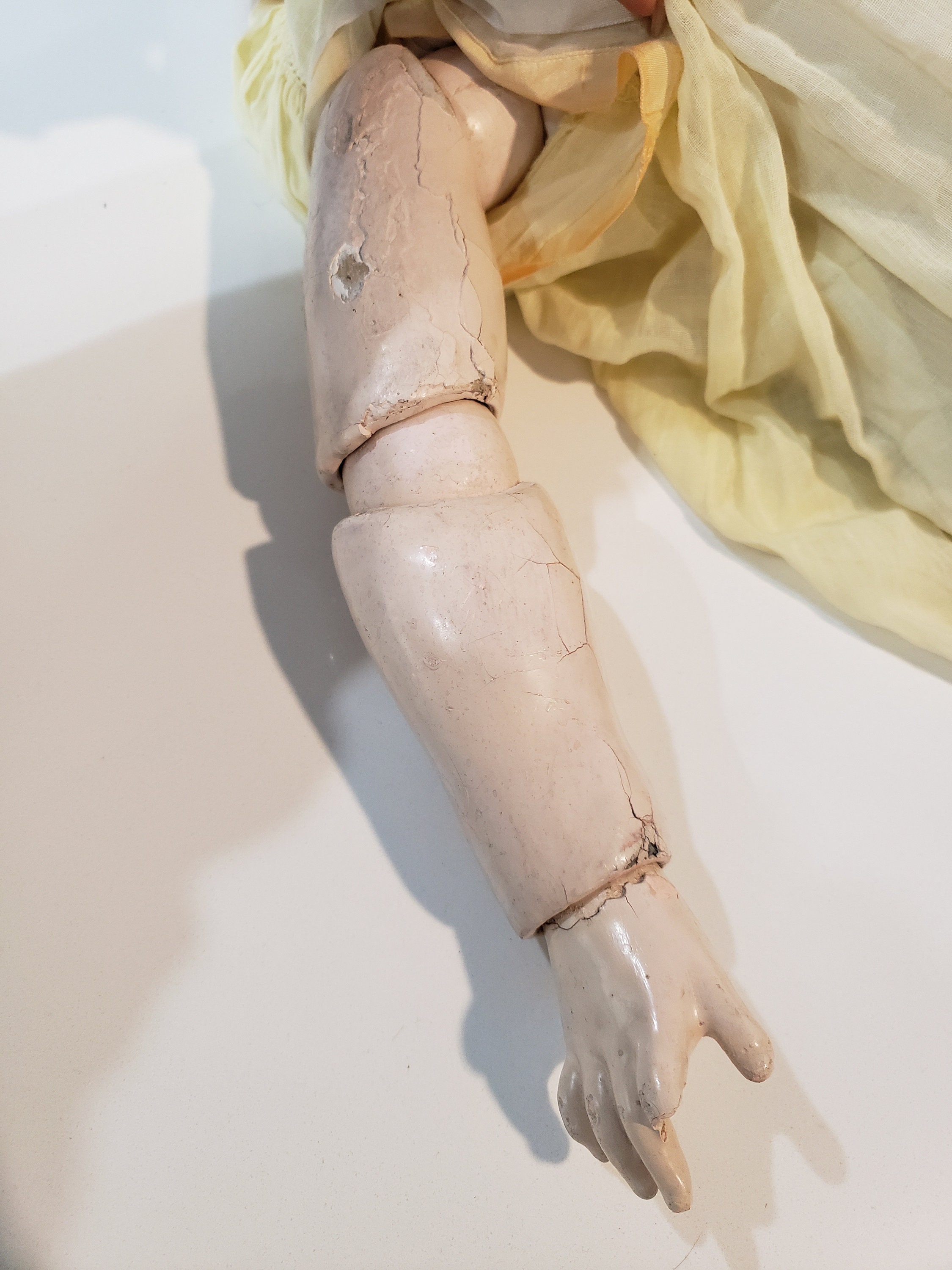 HUGE Antique Doll Armand Marseille 30" - Bisque Head broken - Wood Composition Articulating Body - Doll Oddity