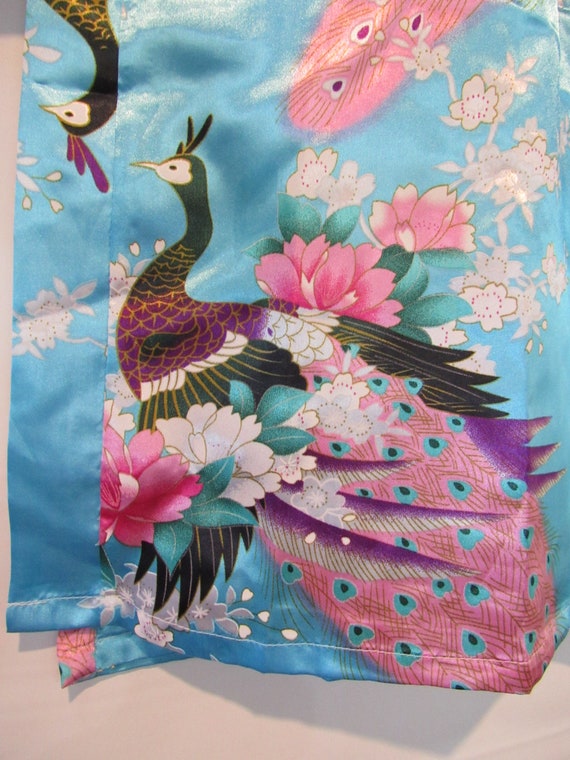 Blue Kimono Robe Peacock - Asian Robe Floral Larg… - image 3