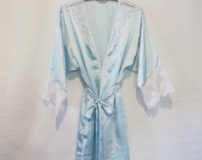 Short Blue Robe Small Satin and White Lace Bert Yelin for - Etsy