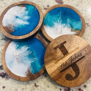 Custom Poured Resin/Wood Coastal Coasters (set 4)