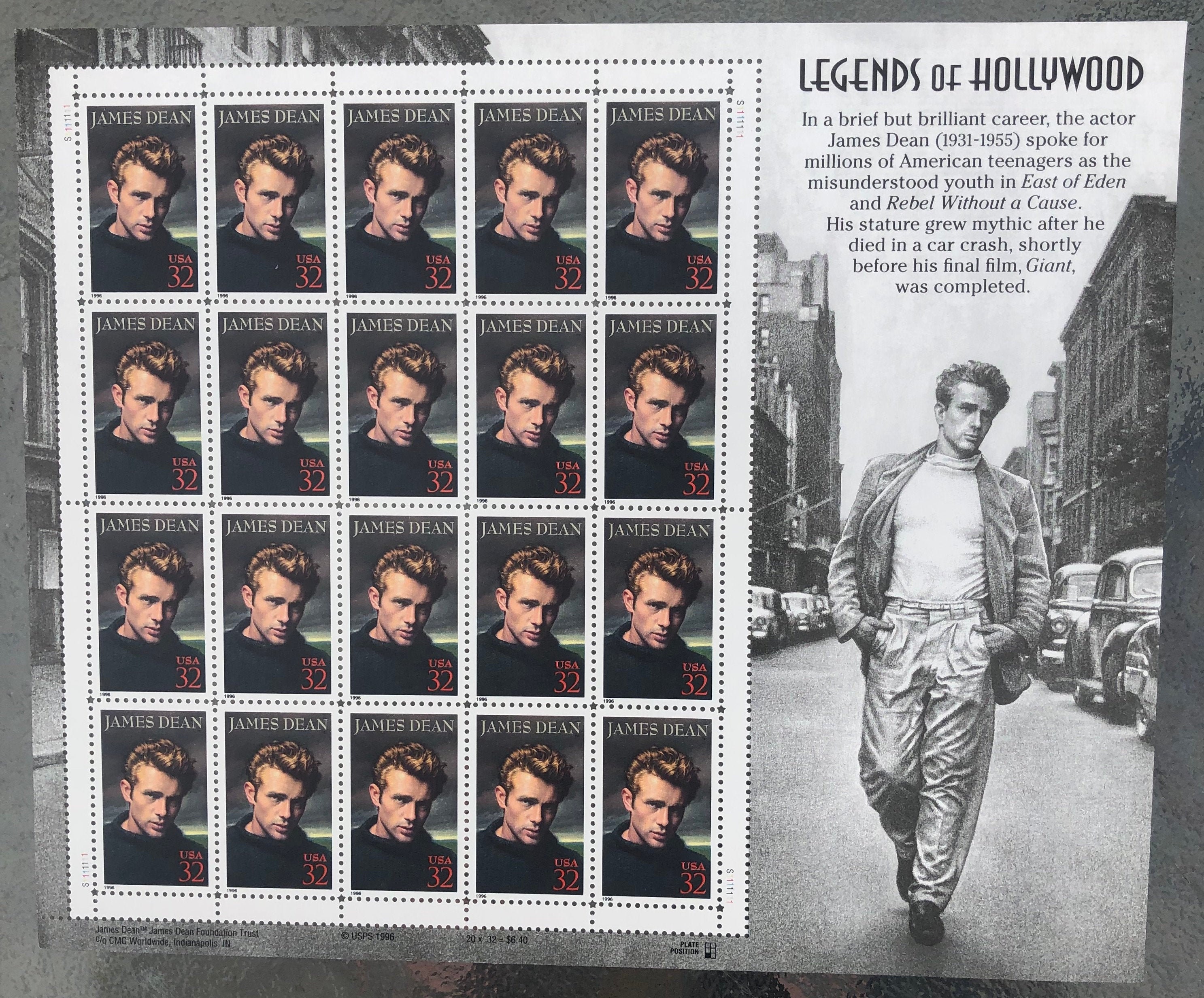 20 James Dean US stamps Legends of Hollywood issued 1996 Etsy