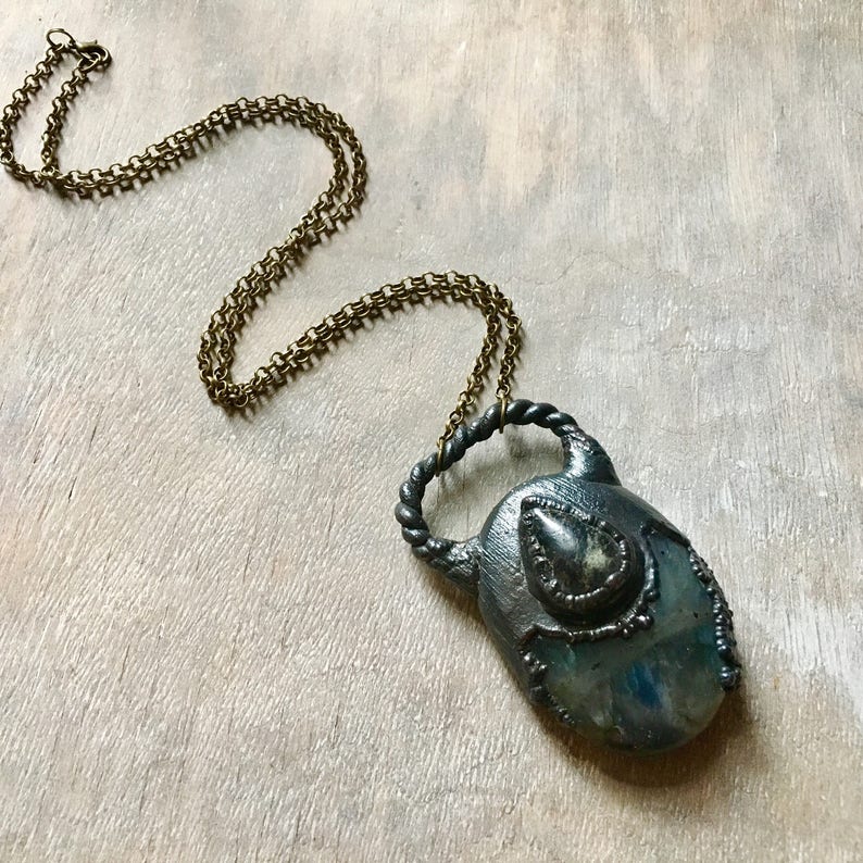 Electroformed Necklace Wiccan Necklace Gothic Necklace Raw Crystal Necklace Statement Crystal Necklace Labradorite Necklace