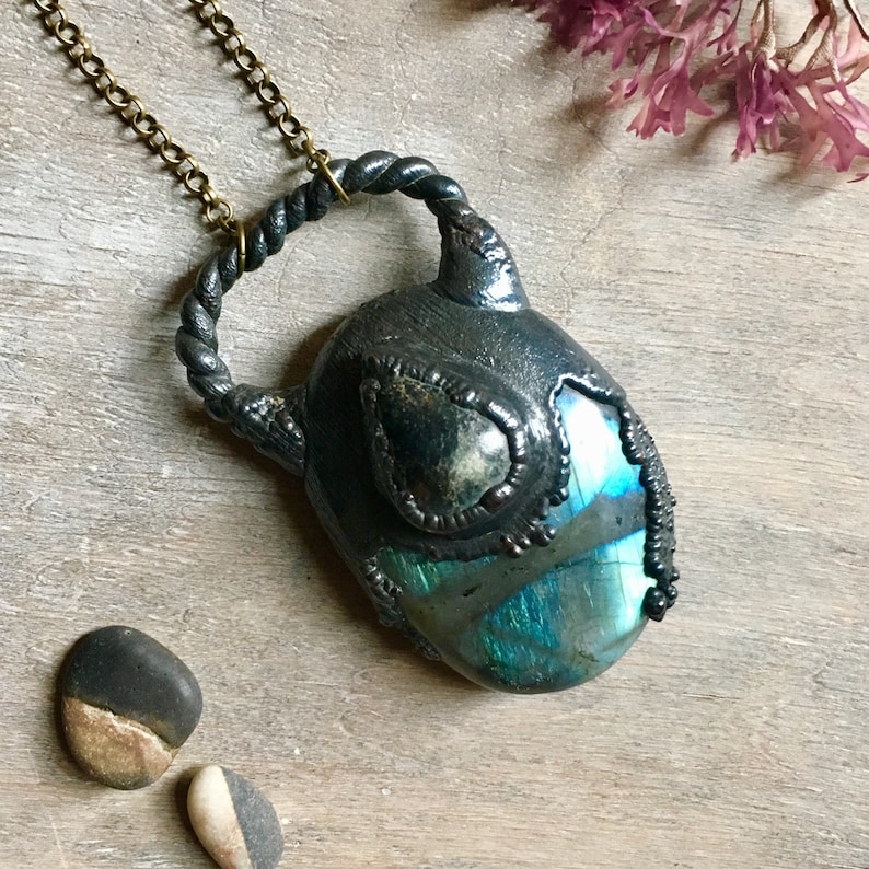Electroformed Necklace Wiccan Necklace Gothic Necklace Raw Crystal Necklace Statement Crystal Necklace Labradorite Necklace