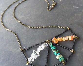 Crystal Statement Necklace - Turquoise Necklace - Quartz Necklace - Gemstone Necklace - Healing Crystal Necklace - Chakra Necklace