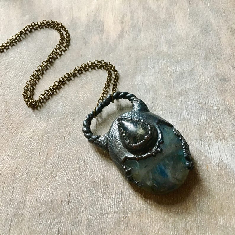Electroformed Necklace Wiccan Necklace Gothic Necklace Raw Crystal Necklace Statement Crystal Necklace Labradorite Necklace