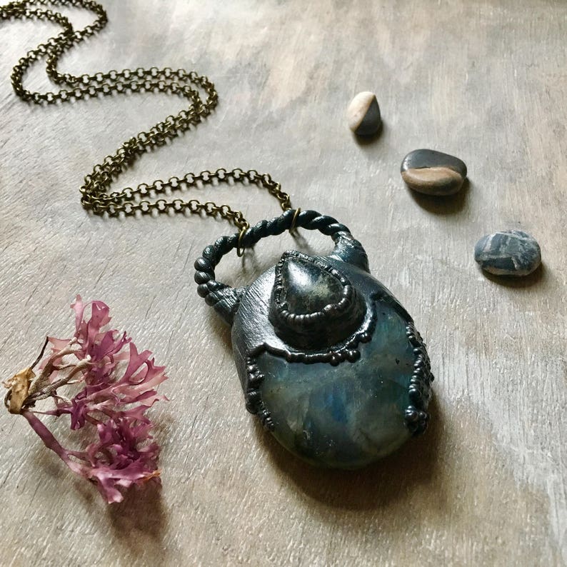 Electroformed Necklace Wiccan Necklace Gothic Necklace Raw Crystal Necklace Statement Crystal Necklace Labradorite Necklace