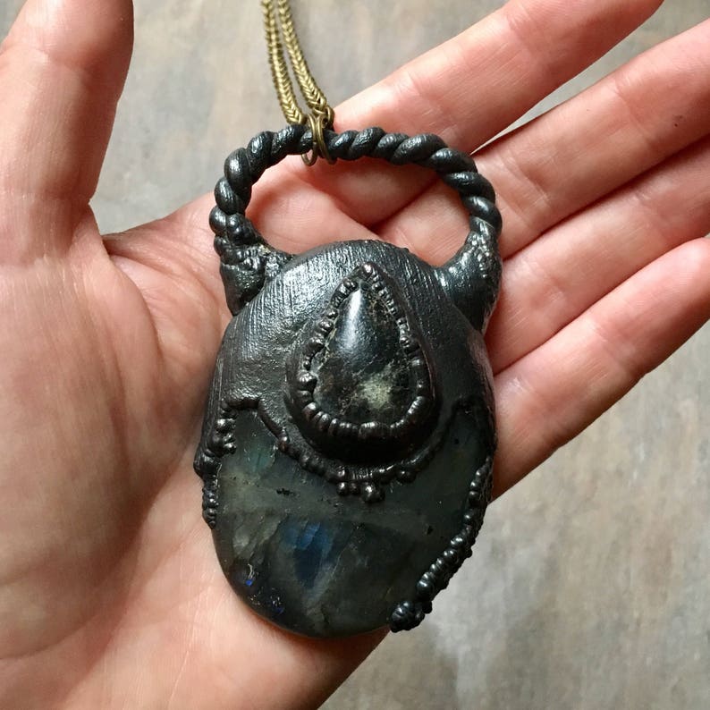 Electroformed Necklace Wiccan Necklace Gothic Necklace Raw Crystal Necklace Statement Crystal Necklace Labradorite Necklace