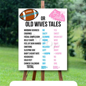 Touchdowns or Tutus Gender Reveal Sign: Old Wives Tales (16x20 Digital Files)