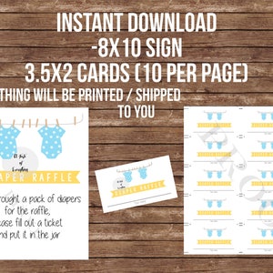 INSTANT DOWNLOAD Baby shower Diaper Raffle 8x10 sign & 3.5x2 raffle tickets, double shower game twins, twin boys, twin girls, Mommy to be