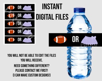Touchdowns or Tutus Water Bottle Label: Gender Reveal Party (Digital Download)