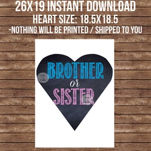 Brother or Sister Gender Reveal Sign: Heart Decor (Digital Download)