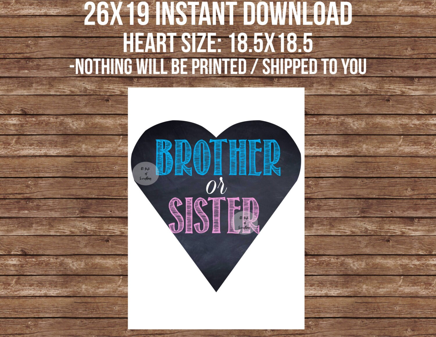 INSTANT DOWNLOAD 26x19 Brother and Sister heart gender reveal | Etsy