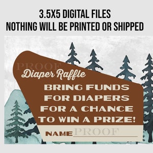 3.5x5 Diaper raffle FUND PRINTABLE DIGITAL files national park forest baby shower