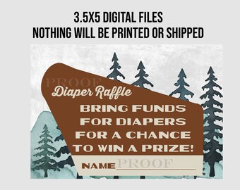 3.5x5 Diaper raffle FUND PRINTABLE DIGITAL files national park forest baby shower