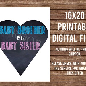 Baby Brother or Sister Gender Reveal Sign: Photo Prop (Digital Download)
