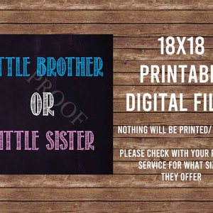 18x18 INSTANT DOWNLOAD Files Little Brother or Little sister sibling box sign photo prop gender reveal boy girl party Balloon box decoration