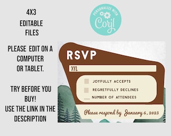 3X4 JPG PDF National Park RSVP editable Wedding party reserve