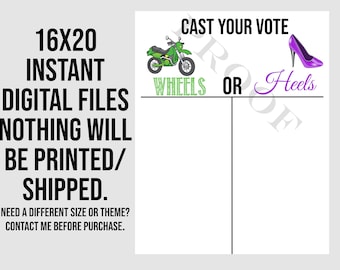 Wheels or Heels Gender Reveal Sign: Green Purple Vote Tally (Digital Download)