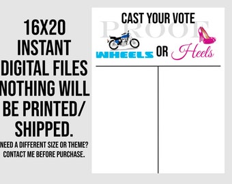 Wheels or Heels Gender Reveal Sign: Vote Tally (16x20 Digital Files)