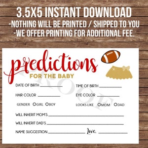 Touchdowns or Tutus Gender Reveal: Baby Prediction Card (Digital Download)