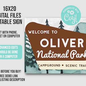 National Park Sign: Editable Woodland Theme (Digital Download)