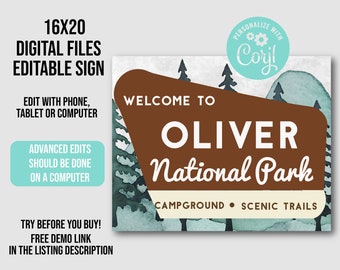 National Park Sign: Editable Woodland Theme (Digital Download)