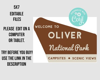 Editable 5x7 National Park Sign: Woodland Theme (Digital Download)