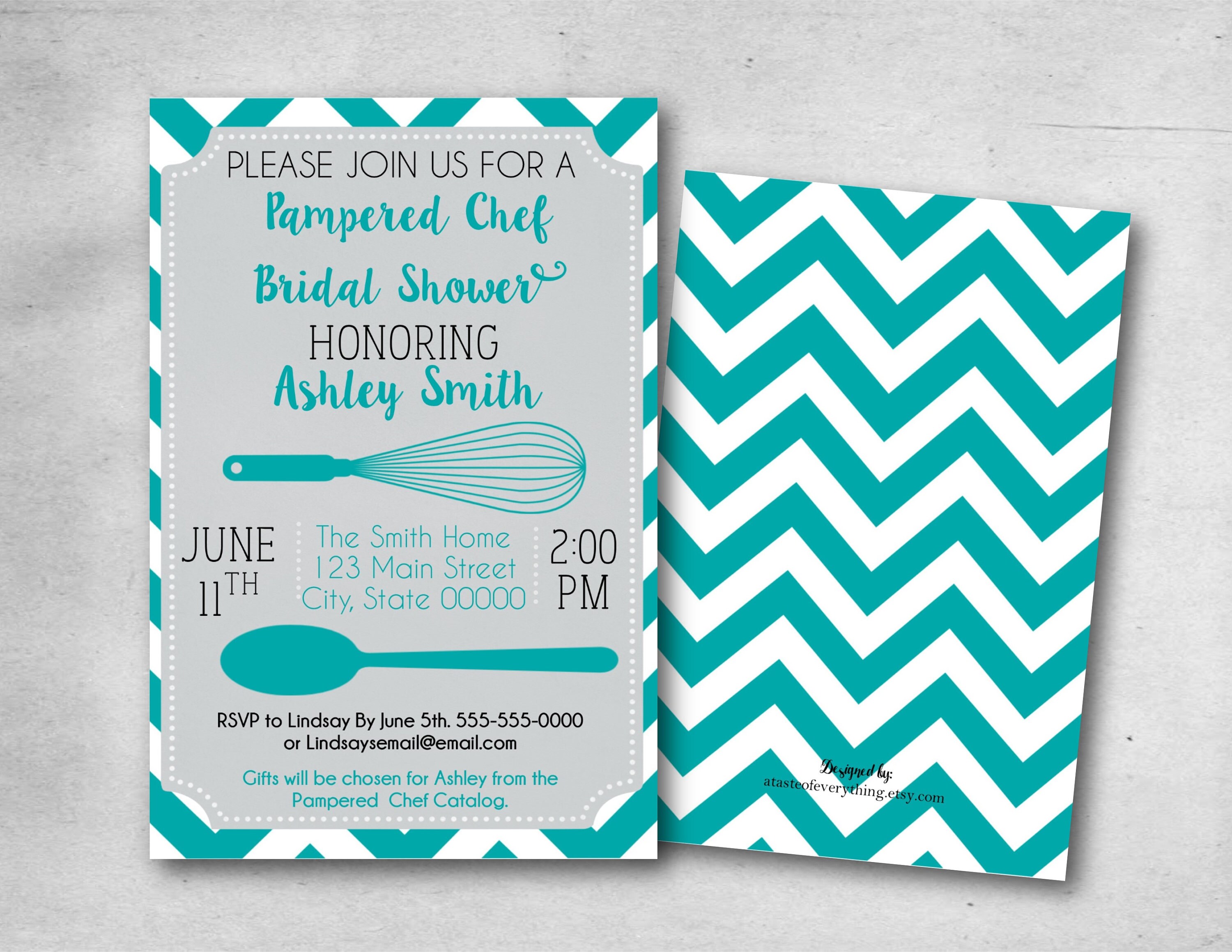 Bridal shower invitation Pampered chef teal turquoise Etsy